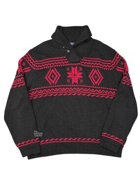 Size XXL Polo Ralph Lauren Cotton Snowflake Shawl Collar Sweater Black/Red Used